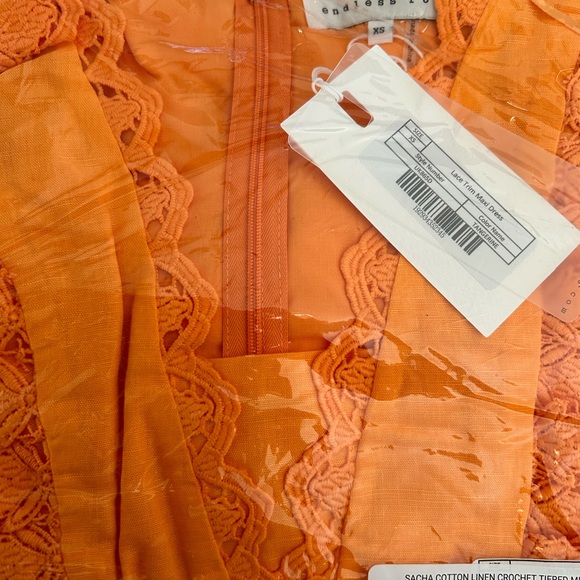 VICI sacha cotton linen crochet tiered midi dress in tangerine NWT - Picture 9 of 9
